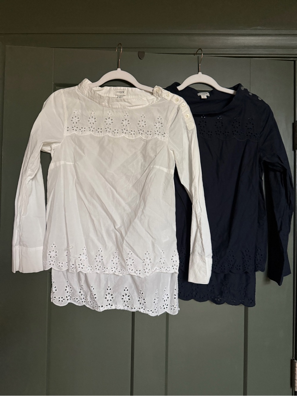 Two J. Crew White Eyelet Crewneck Tops